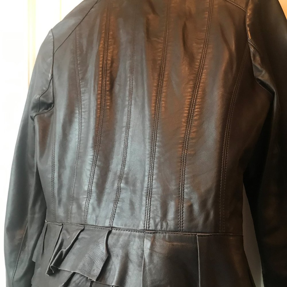 Leather Coat With Ruffle Detail - Picture 5 of 11